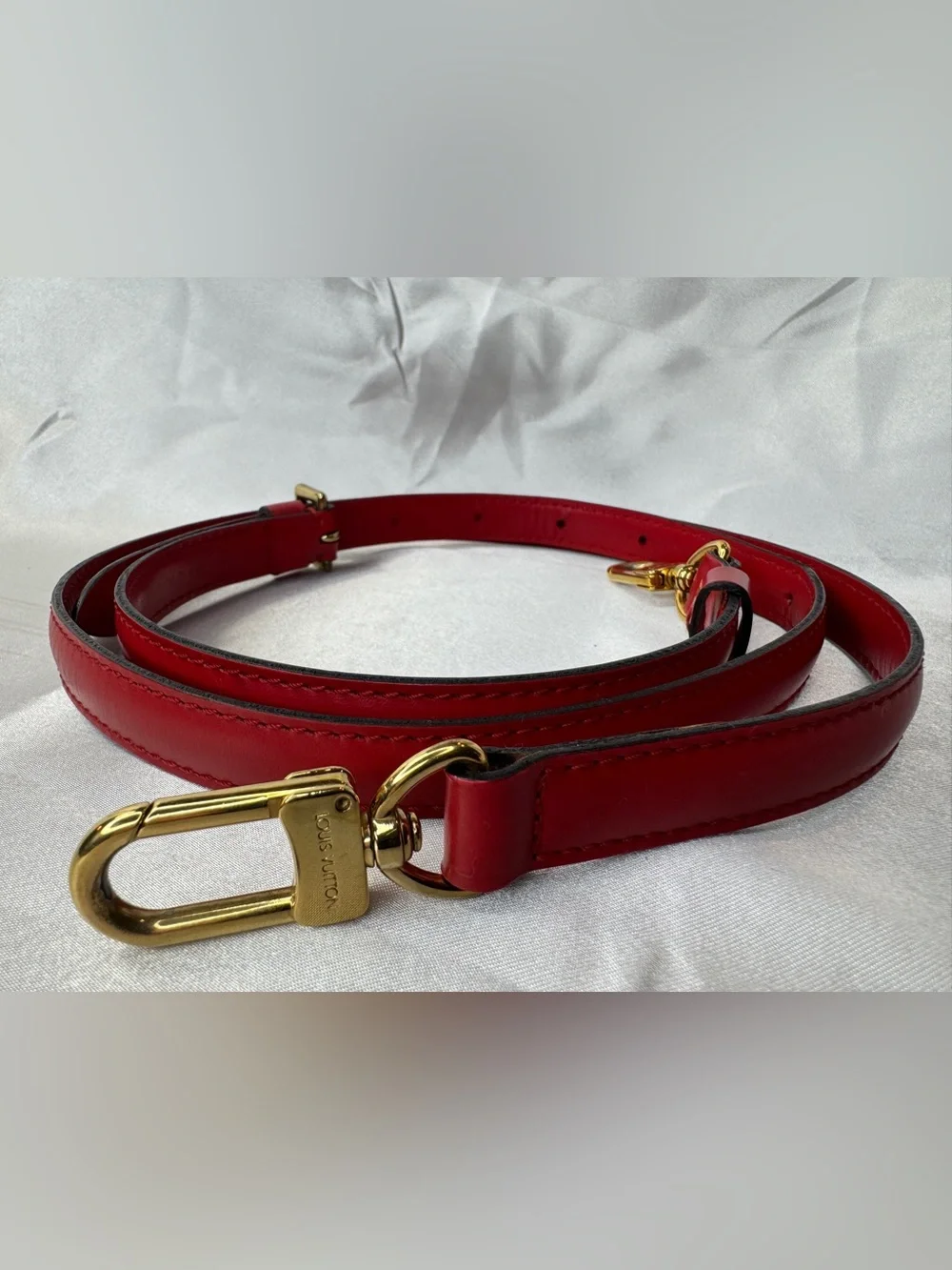 Louis Vuitton Red Leather Adjustable Strap with Gold Hardware